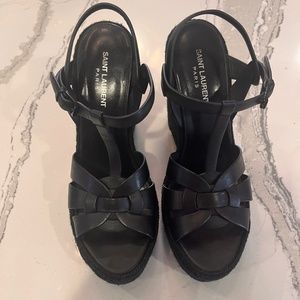 Authentic Saint Laurent Tribute Leather Espadrille Wedge Sandals